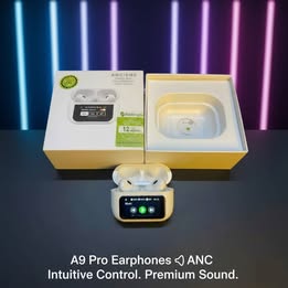A9 Pro Touch Screen ANC Wireless Earbuds – Bluetooth 5.3, In-Ear, Noise Cancelling