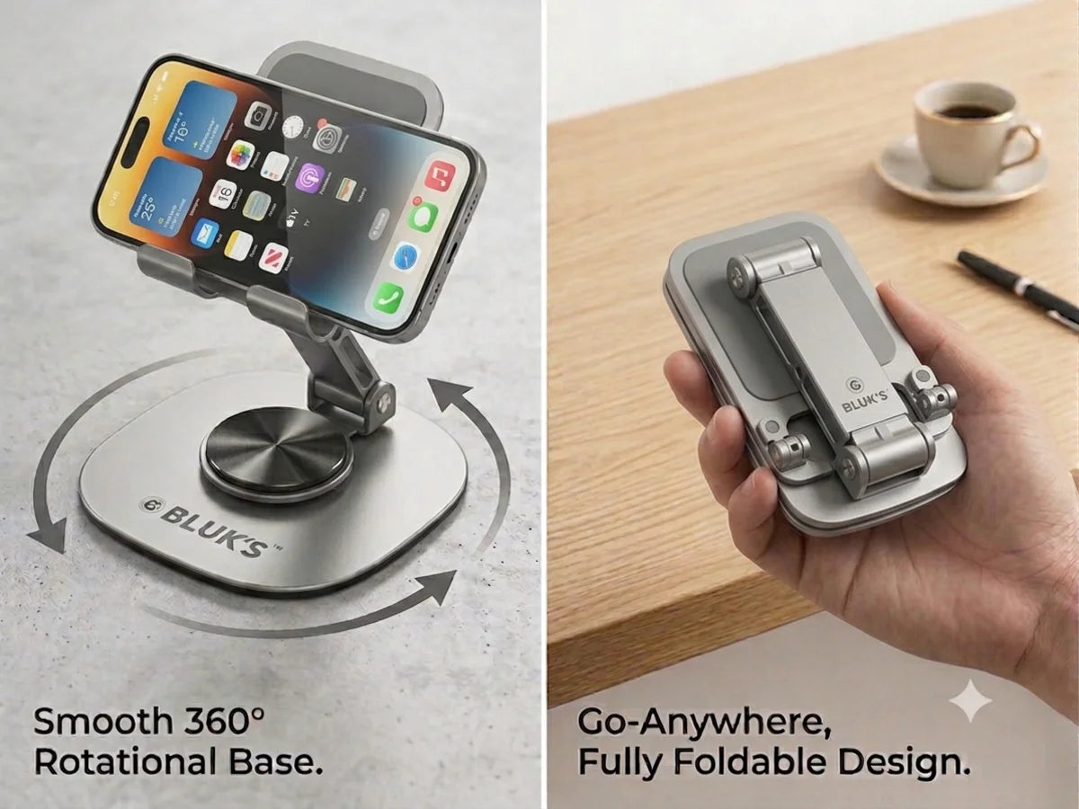 360° Rotating Foldable Mobile Stand – Heavy Metal Adjustable Phone Holder with Anti-Slip Base