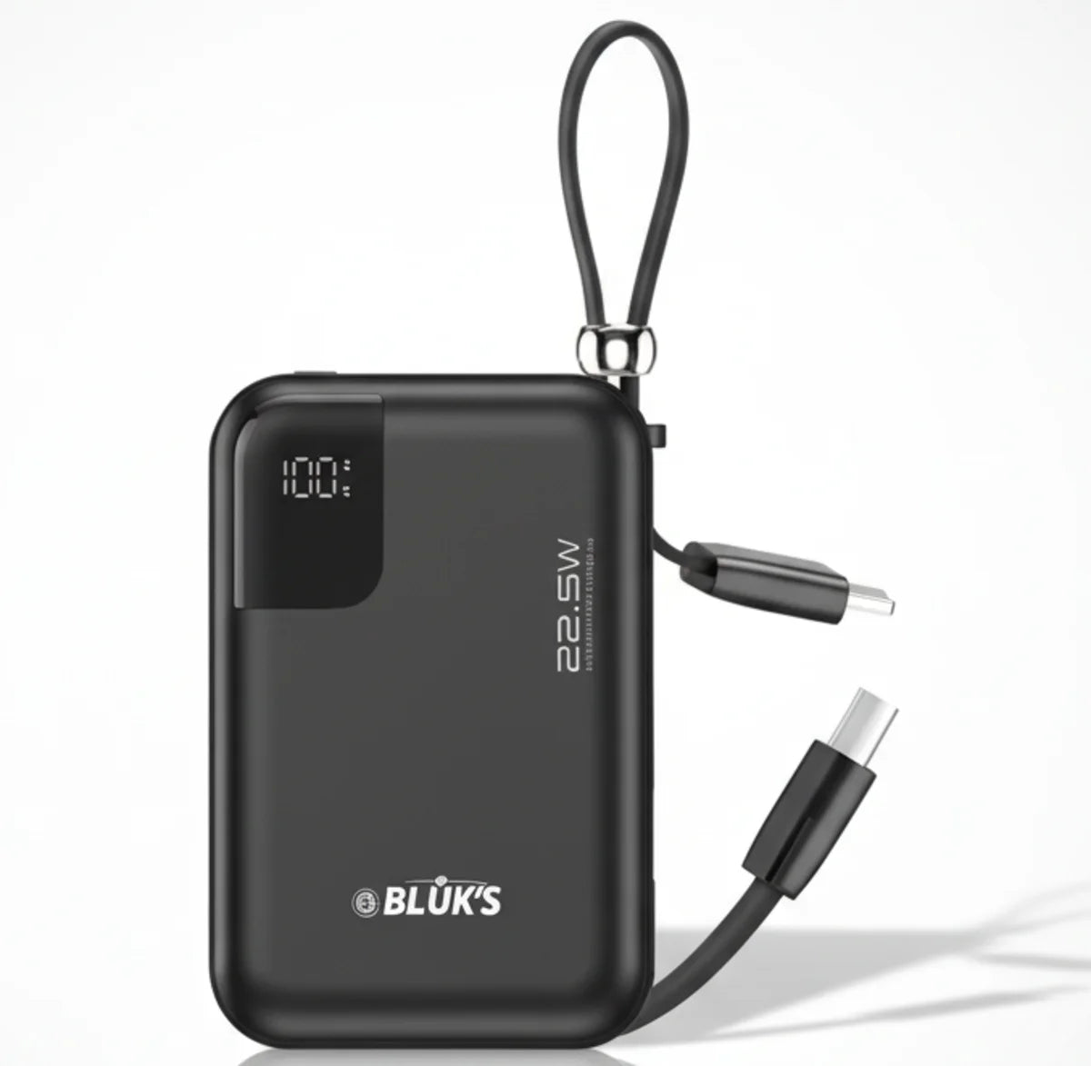 BLUK'S BX-308 20000mAh Power Bank | 22.5W Super Fast Charging | Built-in Type-C & Lightning Cables | Digital LED Display