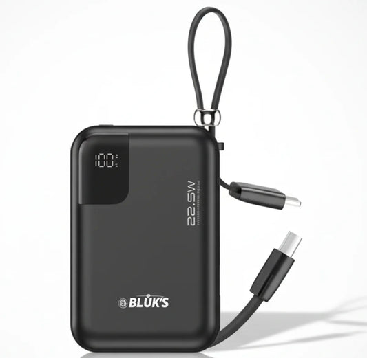 BLUK'S BX-308 20000mAh Power Bank | 22.5W Super Fast Charging | Built-in Type-C & Lightning Cables | Digital LED Display