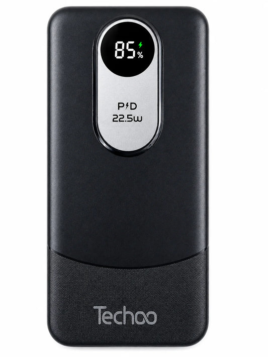Techoo 10000mAh Power Bank | 22.5W PD Fast Charging | LED Battery Percentage Display | Built-in Type-C & Lightning Cables