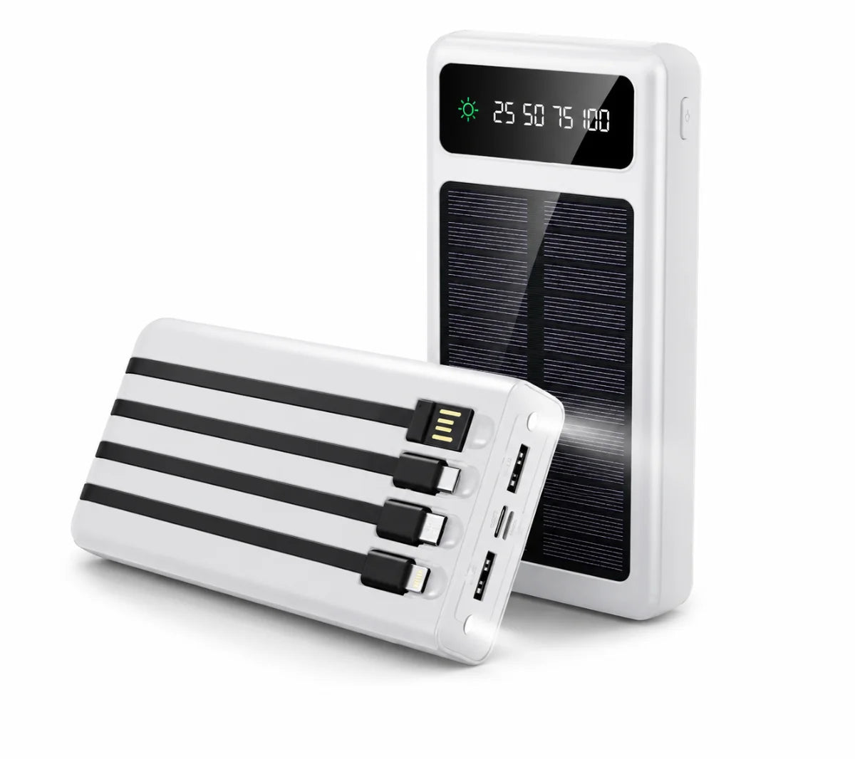 J-Cell J-118 Solar Power Bank 10000mAh – Fast Charging Power Bank with 4 Built-in Charging Cables & LED Display