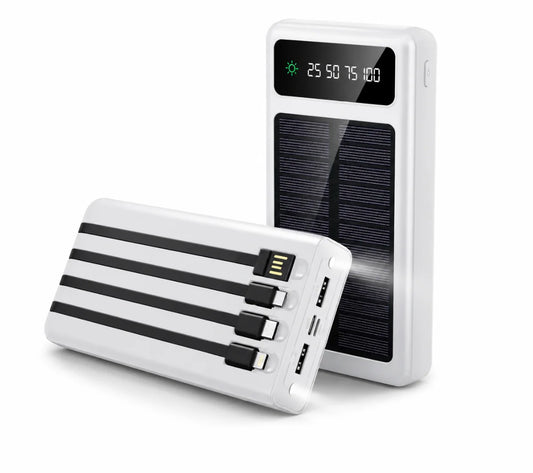 J-Cell J-118 Solar Power Bank 10000mAh – Fast Charging Power Bank with 4 Built-in Charging Cables & LED Display