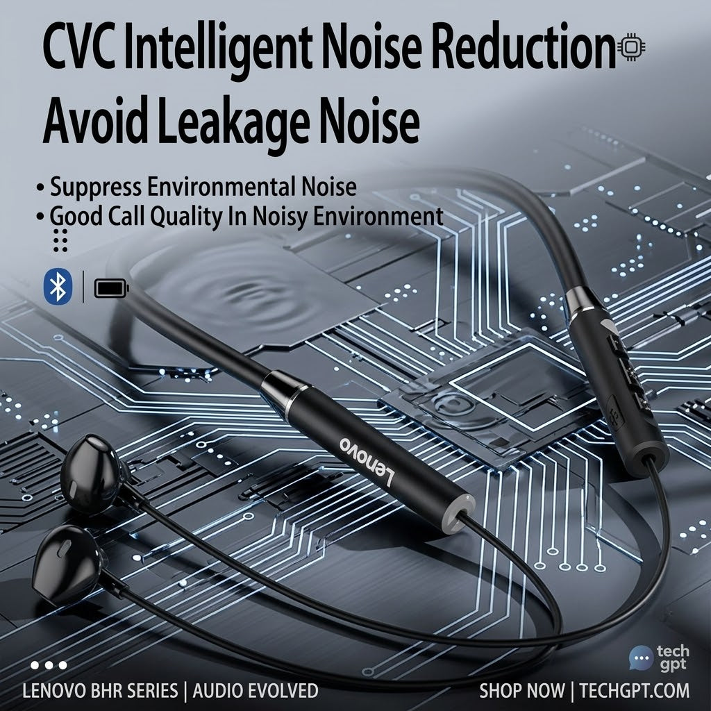 Lenovo QE08 Wireless Neckband Earphones – Bluetooth 5.0, Dynamic Bass HiFi Sound