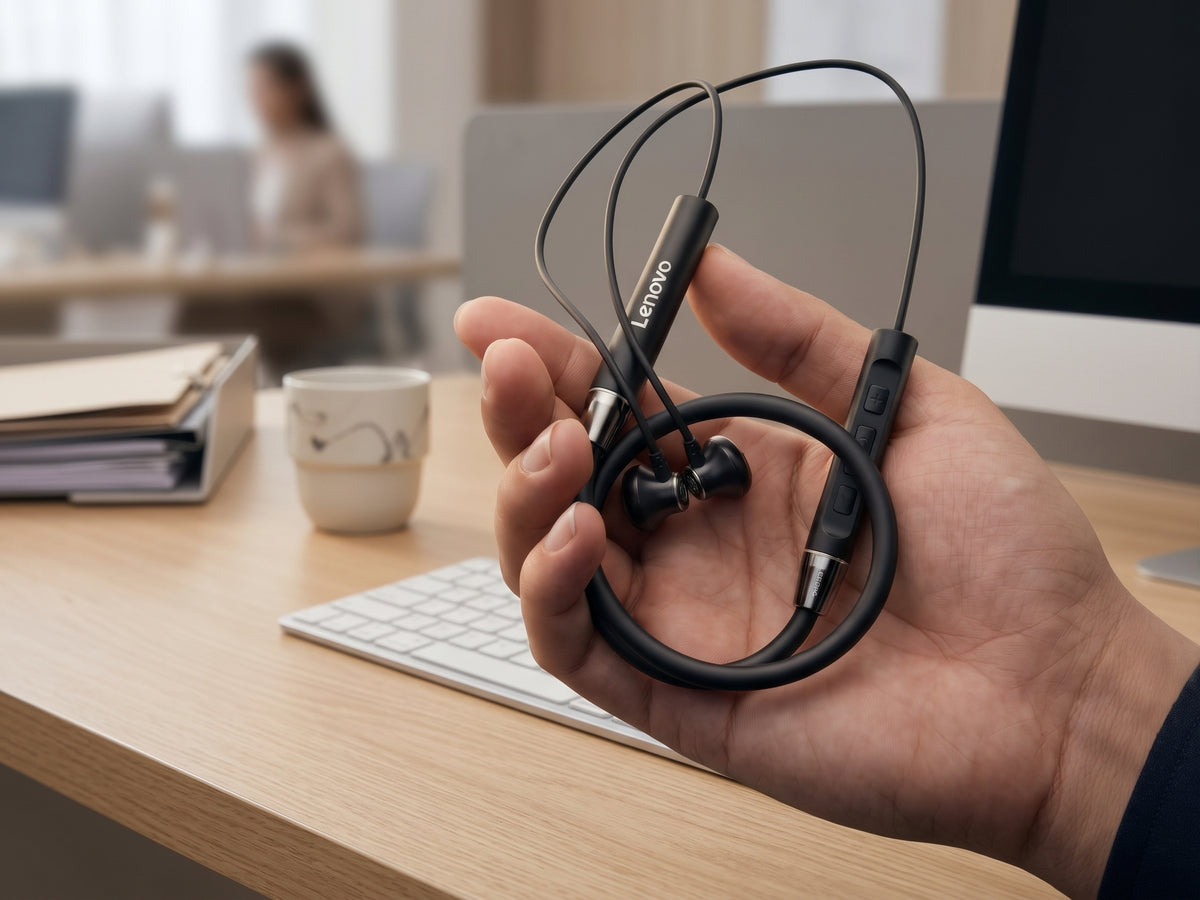 Lenovo QE08 Wireless Neckband Earphones – Bluetooth 5.0, Dynamic Bass HiFi Sound