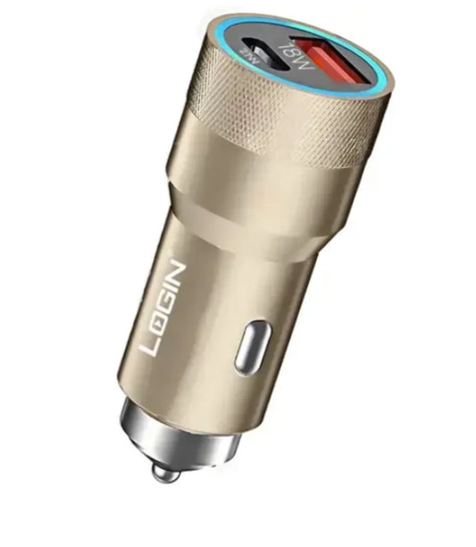 Login L-601 45W PD Fast Car Charger | Dual Port USB-C PD & USB-A | Power Delivery Quick Charge for iPhone, Samsung & Android