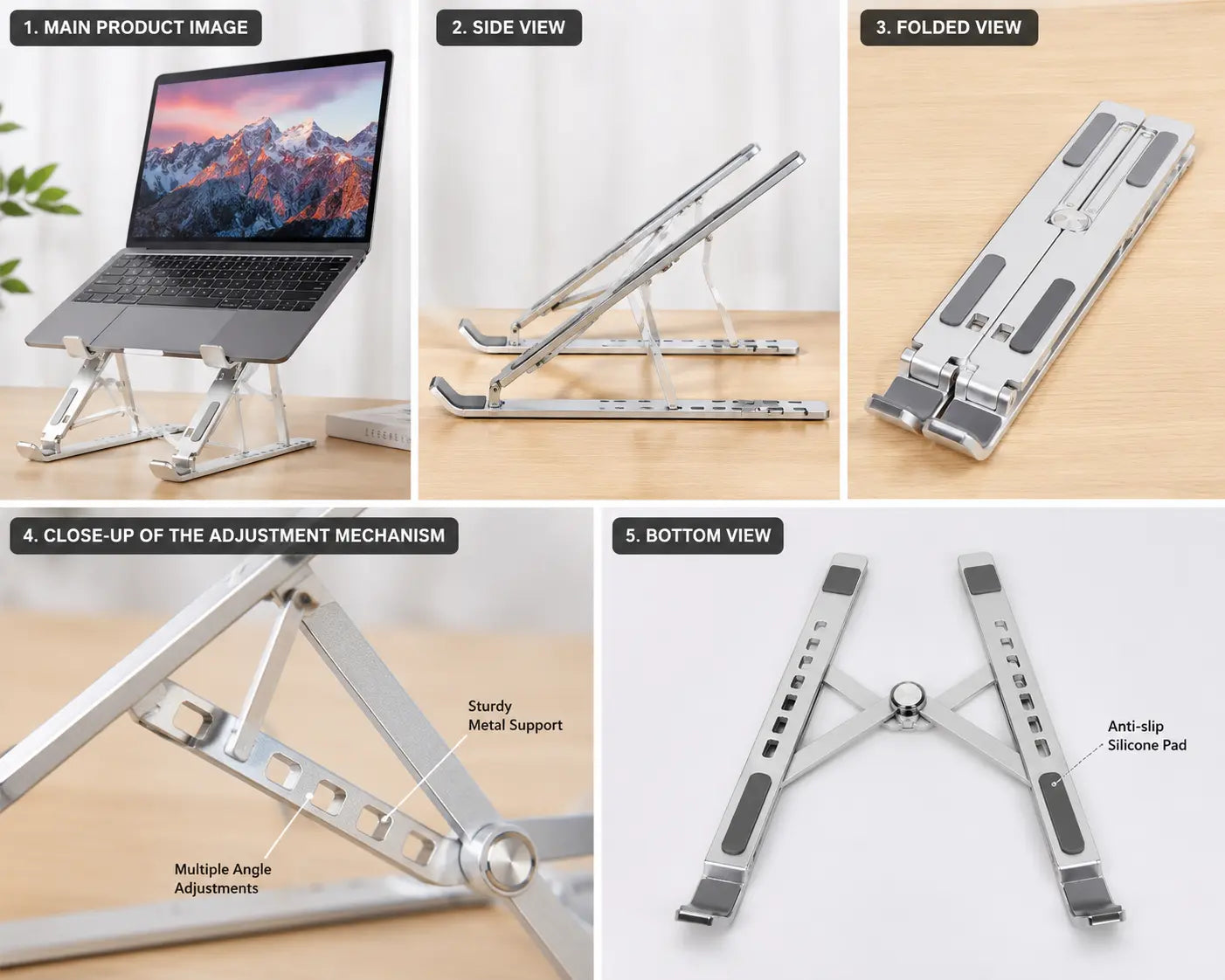 Premium Adjustable Aluminum Laptop Stand | Foldable Ergonomic Laptop & Tablet Holder
