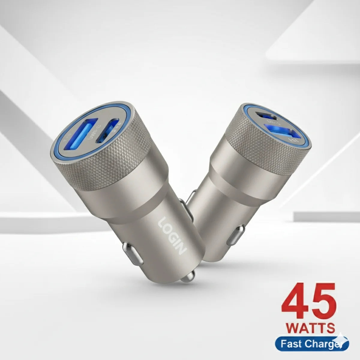 Login L-601 45W PD Fast Car Charger | Dual Port USB-C PD & USB-A | Power Delivery Quick Charge for iPhone, Samsung & Android