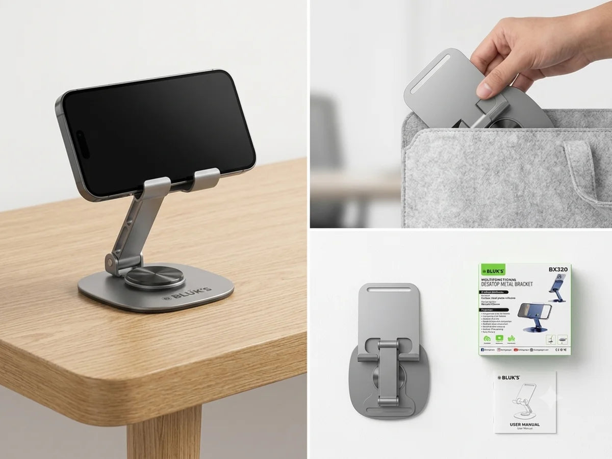 360° Rotating Foldable Mobile Stand – Heavy Metal Adjustable Phone Holder with Anti-Slip Base