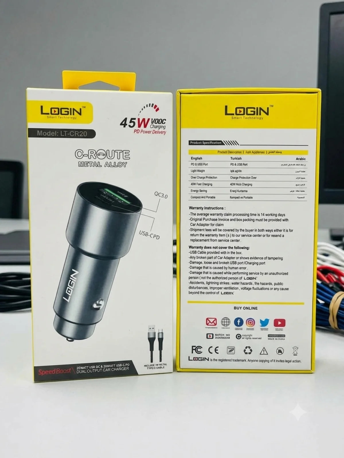 Login LT-CR20 PD Fast Car Charger | USB-C & USB-A Dual Port | 45W Quick Charge 3.0 Car Charger for iPhone, Samsung & Android