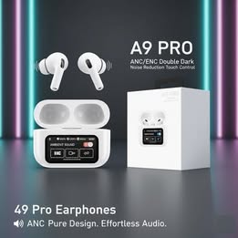 A9 Pro Touch Screen ANC Wireless Earbuds – Bluetooth 5.3, In-Ear, Noise Cancelling