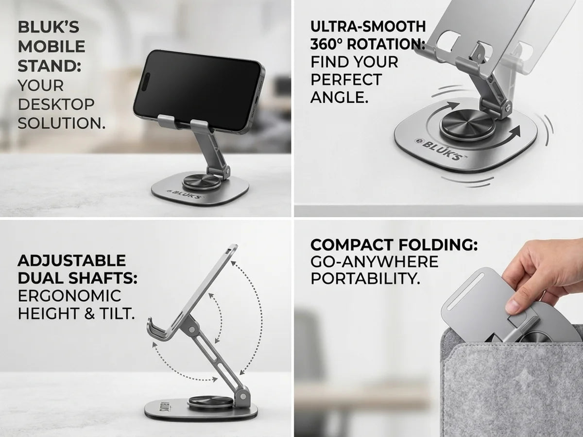 360° Rotating Foldable Mobile Stand – Heavy Metal Adjustable Phone Holder with Anti-Slip Base
