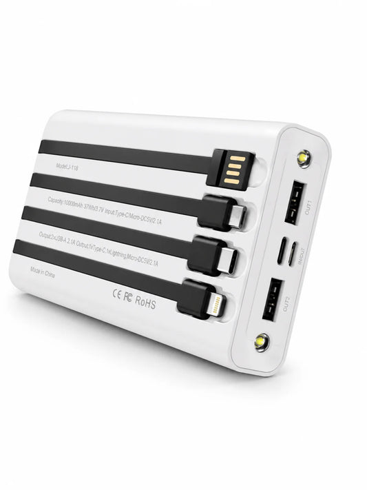 J-Cell J-118 Solar Power Bank 10000mAh – Fast Charging Power Bank with 4 Built-in Charging Cables & LED Display