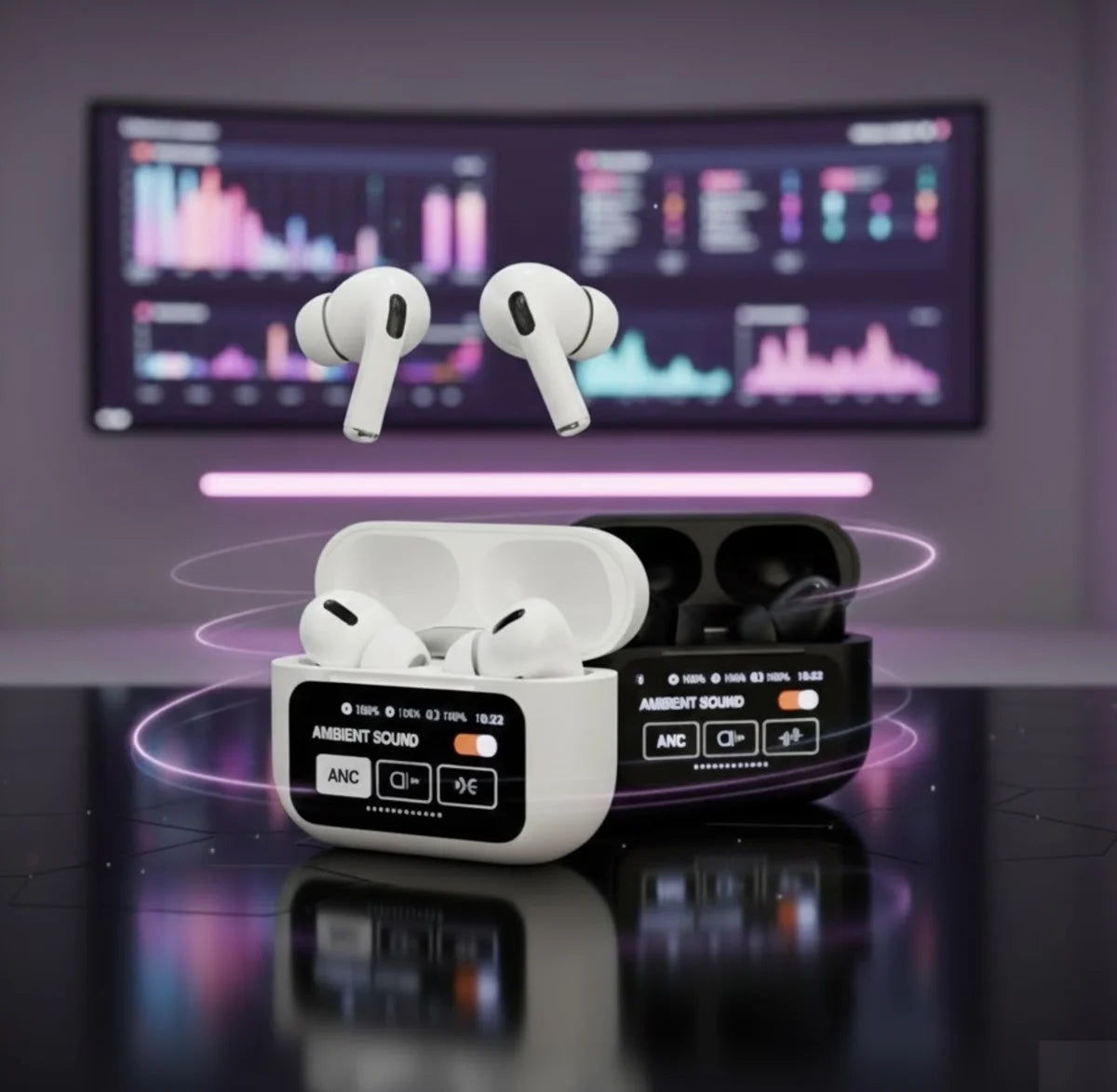 A9 Pro ANC Bluetooth 5.4 Wireless Earbuds with Smart Touch Screen – Active Noise Cancellation, Hi-Fi Stereo Sound & HD Calling
