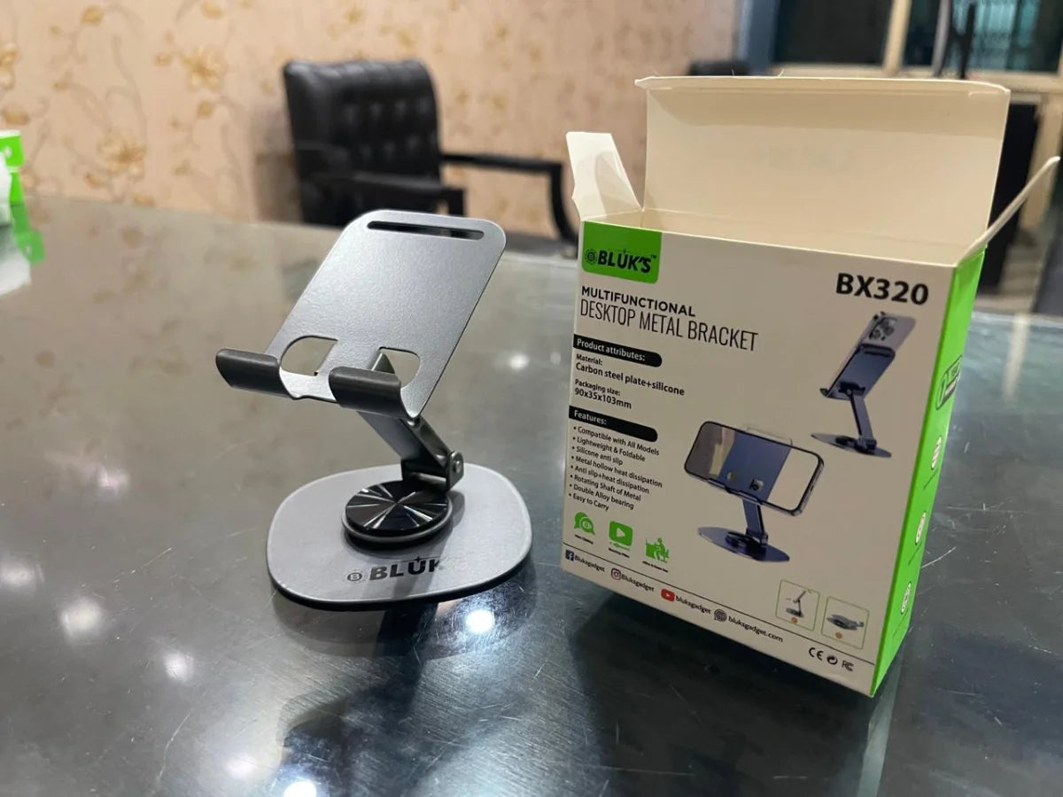 360° Rotating Foldable Mobile Stand – Heavy Metal Adjustable Phone Holder with Anti-Slip Base