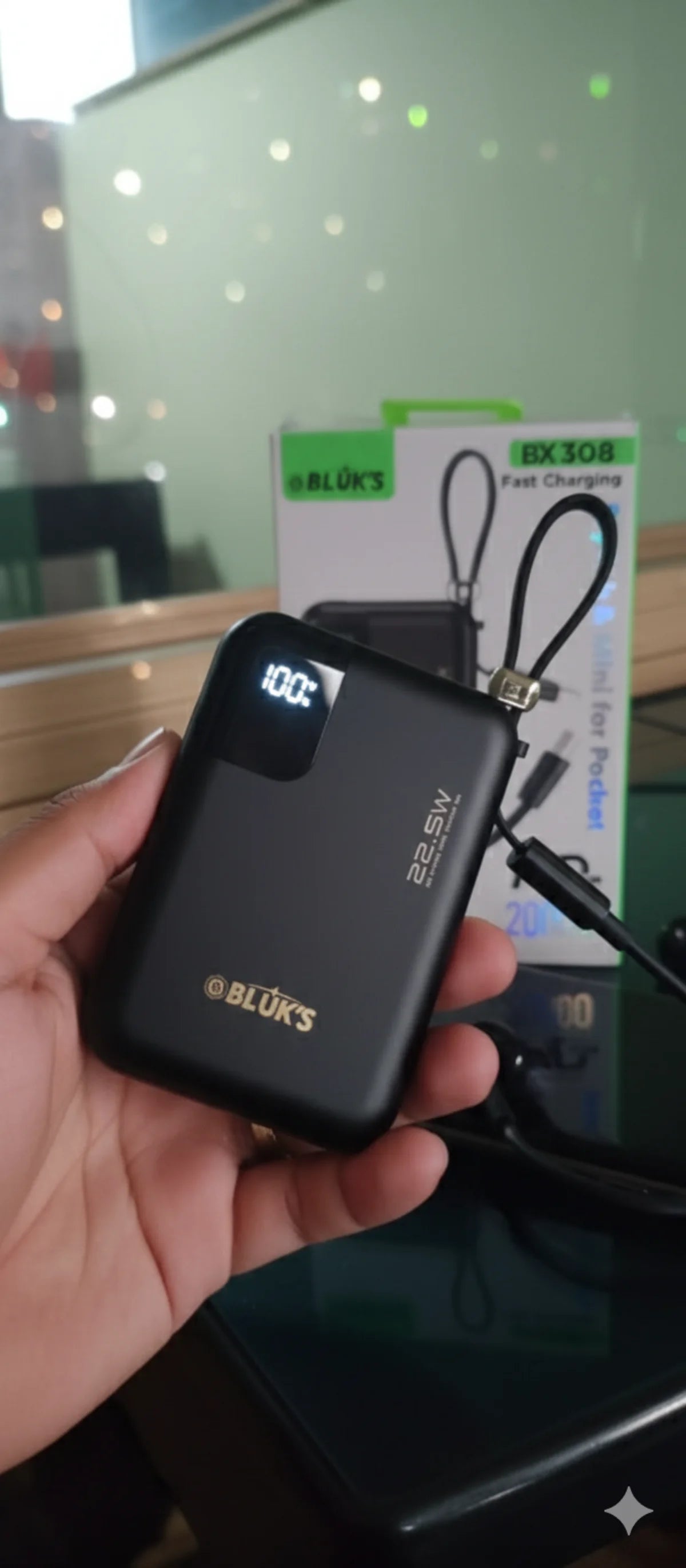 BLUK'S BX-308 20000mAh Power Bank | 22.5W Super Fast Charging | Built-in Type-C & Lightning Cables | Digital LED Display